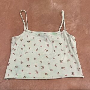 H&M Divided Light Green Floral Spaghetti Straps Crop Top Size XS